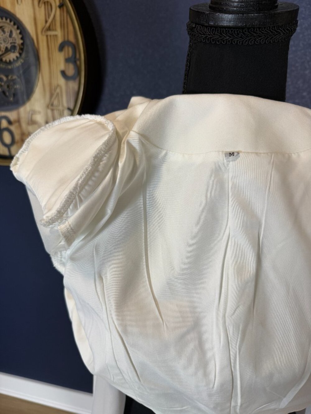 White Ivory Crop Blazer Sheer Chiffon Mermaid Pants Two Piece Set | M - Picture 9 of 9